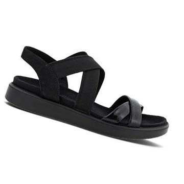 Women's Ecco Flowt Flat Strappys Sandals Black | Canada 181FDN